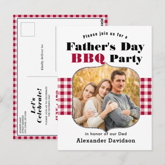 Red Pset Photo Vaderdag BBQ Uitnodiging (Voorkant / Achterkant)