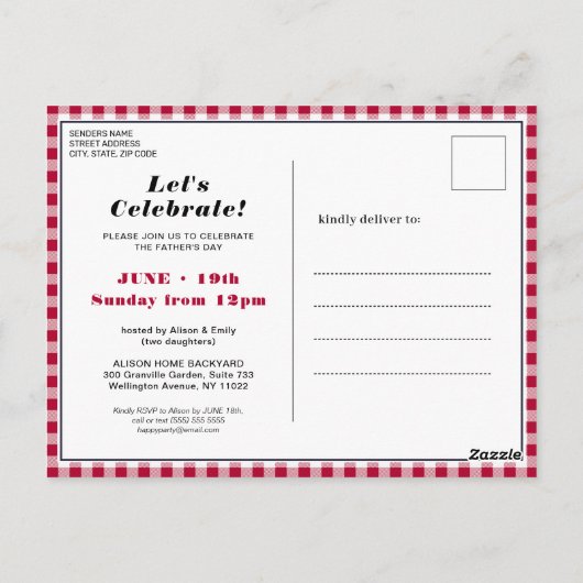 Red Pset Photo Vaderdag BBQ Uitnodiging (Achterkant)