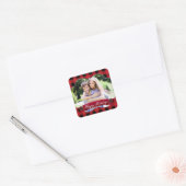 Red Pset & Pinecones Rustic Holiday Photo Sticker (Envelop)