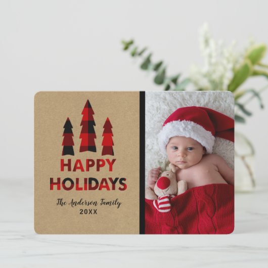 Red Pset Prettige feestdagen kerstbomen Kraft Kaart (Staand voorkant)