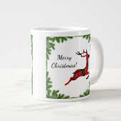 Red Pset Reindeer Merry Kerstfeestdag Grote Koffiekop (Voorkant rechts)