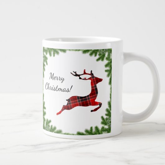 Red Pset Reindeer Merry Kerstfeestdag Grote Koffiekop (Rechts)