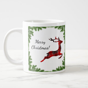 Red Pset Reindeer Merry Kerstfeestdag Grote Koffiekop