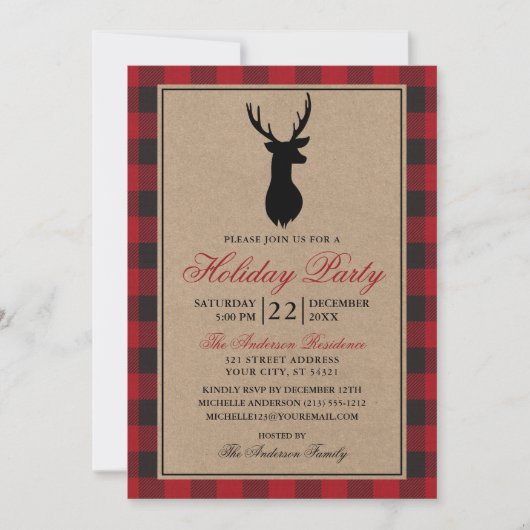 Red Pset Rustic Holiday Party Kraft Kaart (Voorkant)