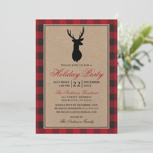 Red Pset Rustic Holiday Party Kraft Kaart (Staand voorkant)