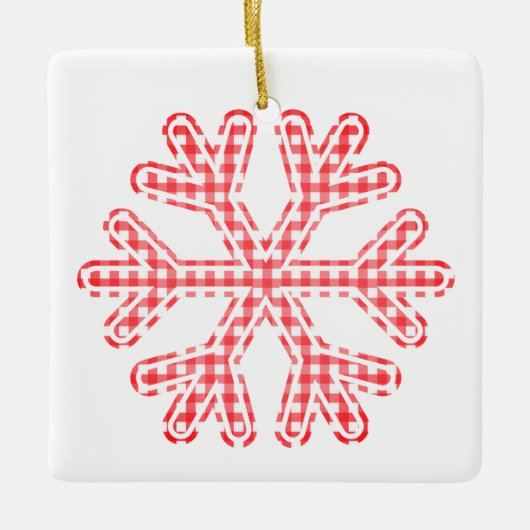 Red Pset Rustic Snowflake kerstfeestdag Keramisch Ornament (Voorkant)