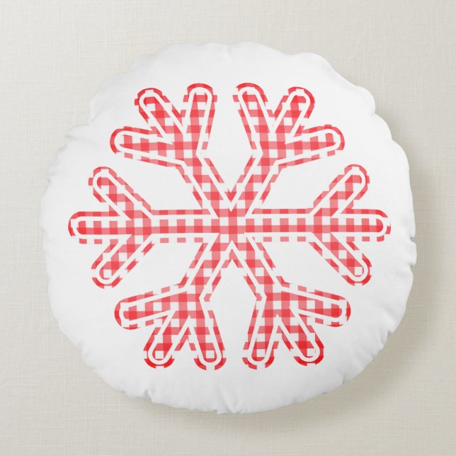 Red Pset Rustic Snowflake kerstfeestdag Rond Kussen (Voorkant)