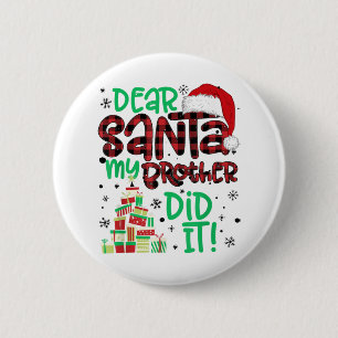 Red Pset Santa Hat Matching Beste Santa My Brother Ronde Button 5,7 Cm