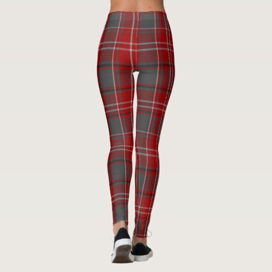 Red Pset Scottish Tartan Leggings Pants Gray (Achterkant)