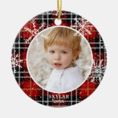 Red Pset Snowflake Fotonaam Jaar Keramisch Ornament (Voorkant)