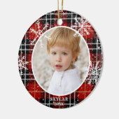 Red Pset Snowflake Fotonaam Jaar Keramisch Ornament (Links)