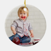 Red Pset Snowflake Fotonaam Jaar Keramisch Ornament (Achterkant)