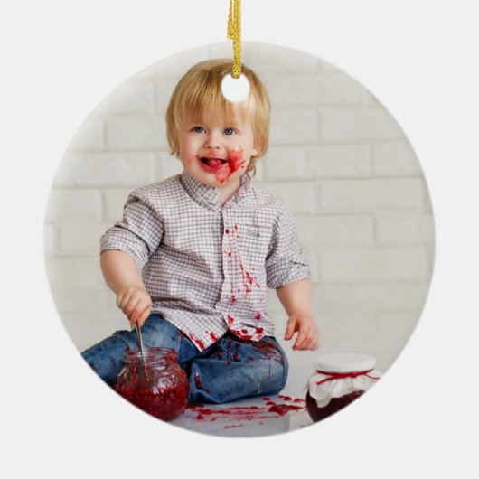 Red Pset Snowflake Fotonaam Jaar Keramisch Ornament (Achterkant)