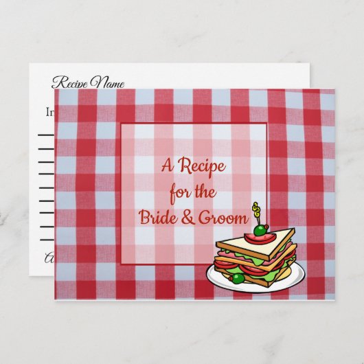 Red Pset Tablecloth Wedding Recipe Kaart (Voorkant / Achterkant)