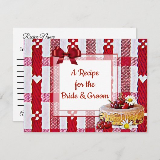 Red Pset Tablecloth Wedding Recipe Kaart (Voorkant / Achterkant)