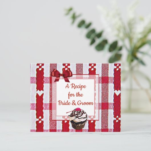 Red Pset Tablecloth Wedding Recipe Kaart (Staand voorkant)