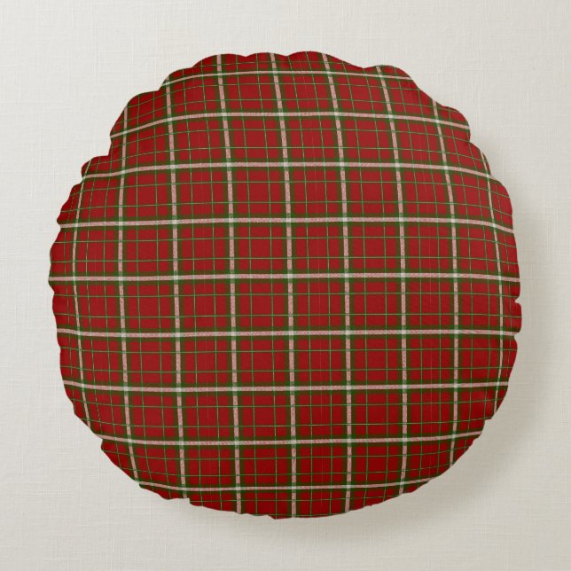 Red Pset Tartan Patroon Rond Kussen (Voorkant)