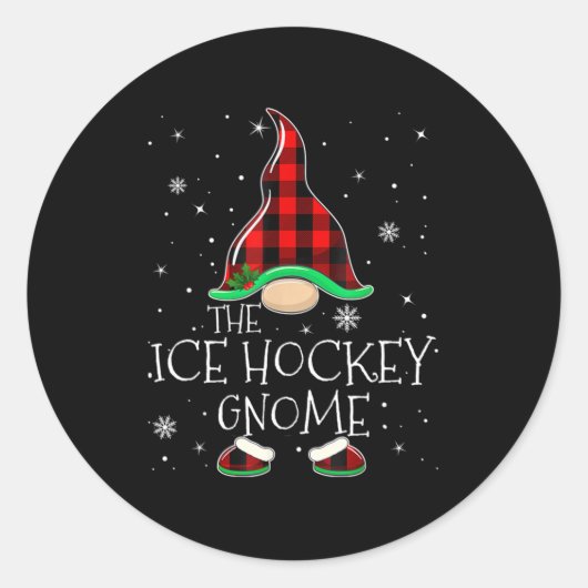 Red Pset the Ice Hockey Gnome Family KerstPa Ronde Sticker (Voorkant)