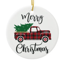 Red Pset Truck Merry Kerstkeramische versiering