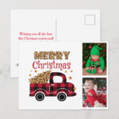 Red Pset Truck Merry Kerstmis Kinder Familie Foto Feestdagenkaart (Voorkant / Achterkant)