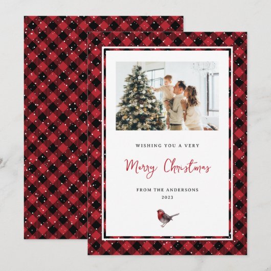 Red Pset Waterverf Robin FotoKerstmis Feestdagenkaart (Voorkant / Achterkant)