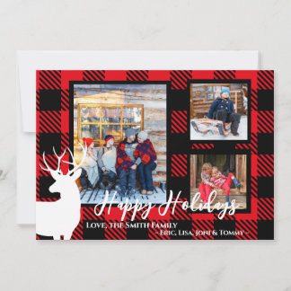 Red Pset White Deer-kerstkaart Feestdagenkaart