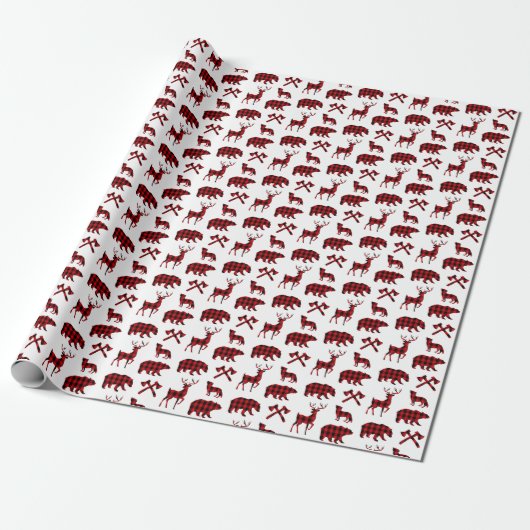 Red Pset Wildlife Patroon | Vakantie Cadeaupapier (Uitgerold)