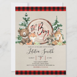 Red Pset Winter Woodland Baby shower Uitnodiging