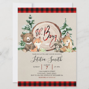 Red Pset Winter Woodland Baby shower Uitnodiging
