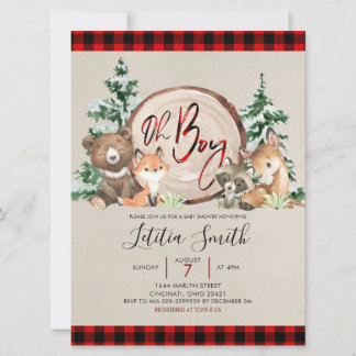Red Pset Winter Woodland Baby shower Uitnodiging