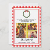 Red Pset Wreater met Bow Photo kerstKaart Aankondiging (Voorkant)