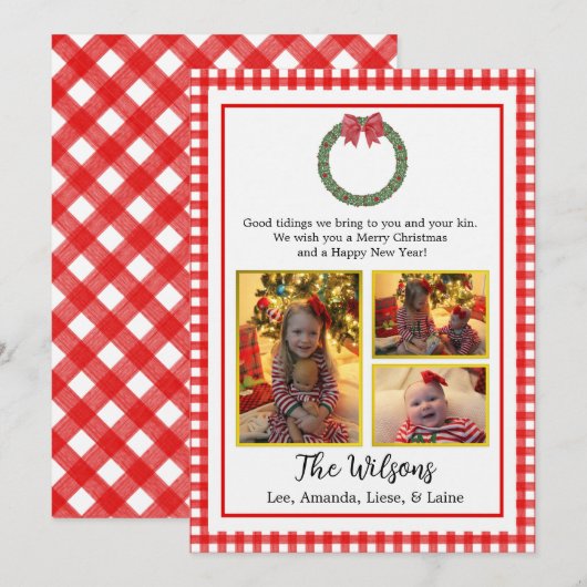 Red Pset Wreater met Bow Photo kerstKaart Aankondiging (Voorkant / Achterkant)