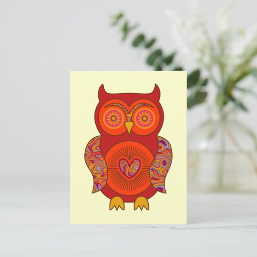 Red Psychedelic Owl Briefkaart (Staand voorkant)