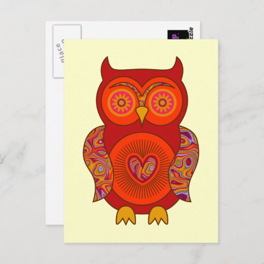 Red Psychedelic Owl Briefkaart (Voorkant / Achterkant)