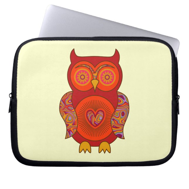 Red Psychedelic Owl Laptop Sleeve (Voorkant)