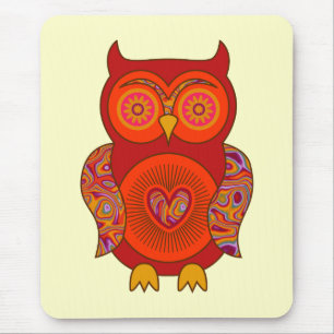 Red Psychedelic Owl Muismat