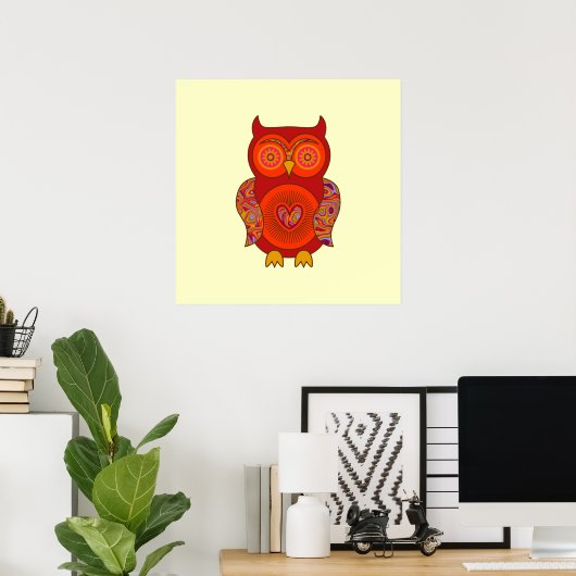 Red Psychedelic Owl Poster (Thuiskantoor)