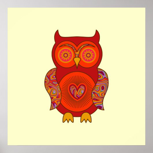Red Psychedelic Owl Poster (Voorkant)