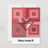 Red Puffy Heart Birthday Invitation Kaart (Voorkant)