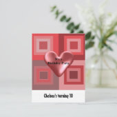 Red Puffy Heart Birthday Invitation Kaart (Staand voorkant)