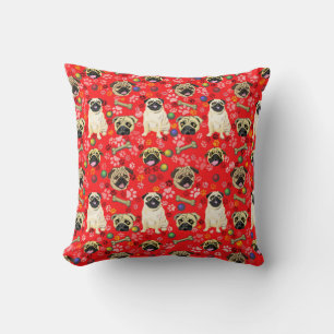 Red Pug Print Cushion Kussen