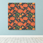 Red pumpkin seamless pattern and carrots canvas afdruk (Insitu (Houten vloer))