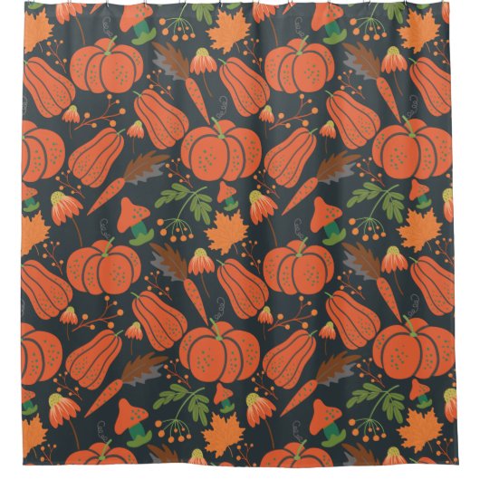 Red pumpkin seamless pattern and carrots douchegordijn (Voorkant)
