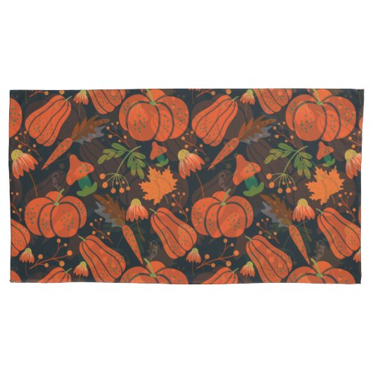 Red pumpkin seamless pattern and carrots kussensloop (Voorkant-Links)