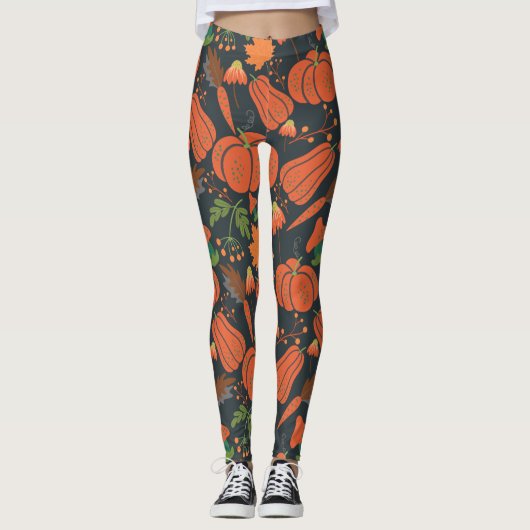 Red pumpkin seamless pattern and carrots leggings (Voorkant)
