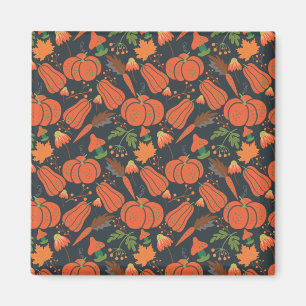 Red pumpkin seamless pattern and carrots magneet