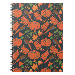 Red pumpkin seamless pattern and carrots notitieboek