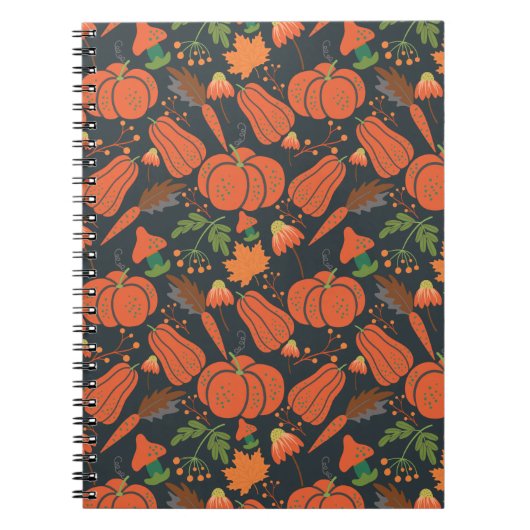Red pumpkin seamless pattern and carrots notitieboek (Voorkant)