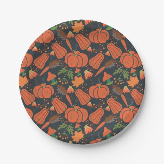 Red pumpkin seamless pattern and carrots papieren bordje (Voorkant)