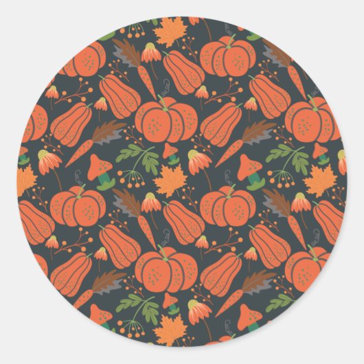 Red pumpkin seamless pattern and carrots ronde sticker (Voorkant)